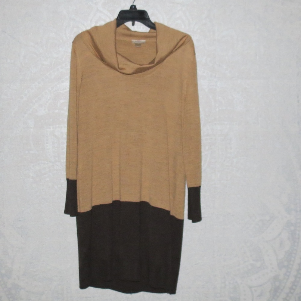 Loft Cowl Neck, Cream/Brown Sweater Dress